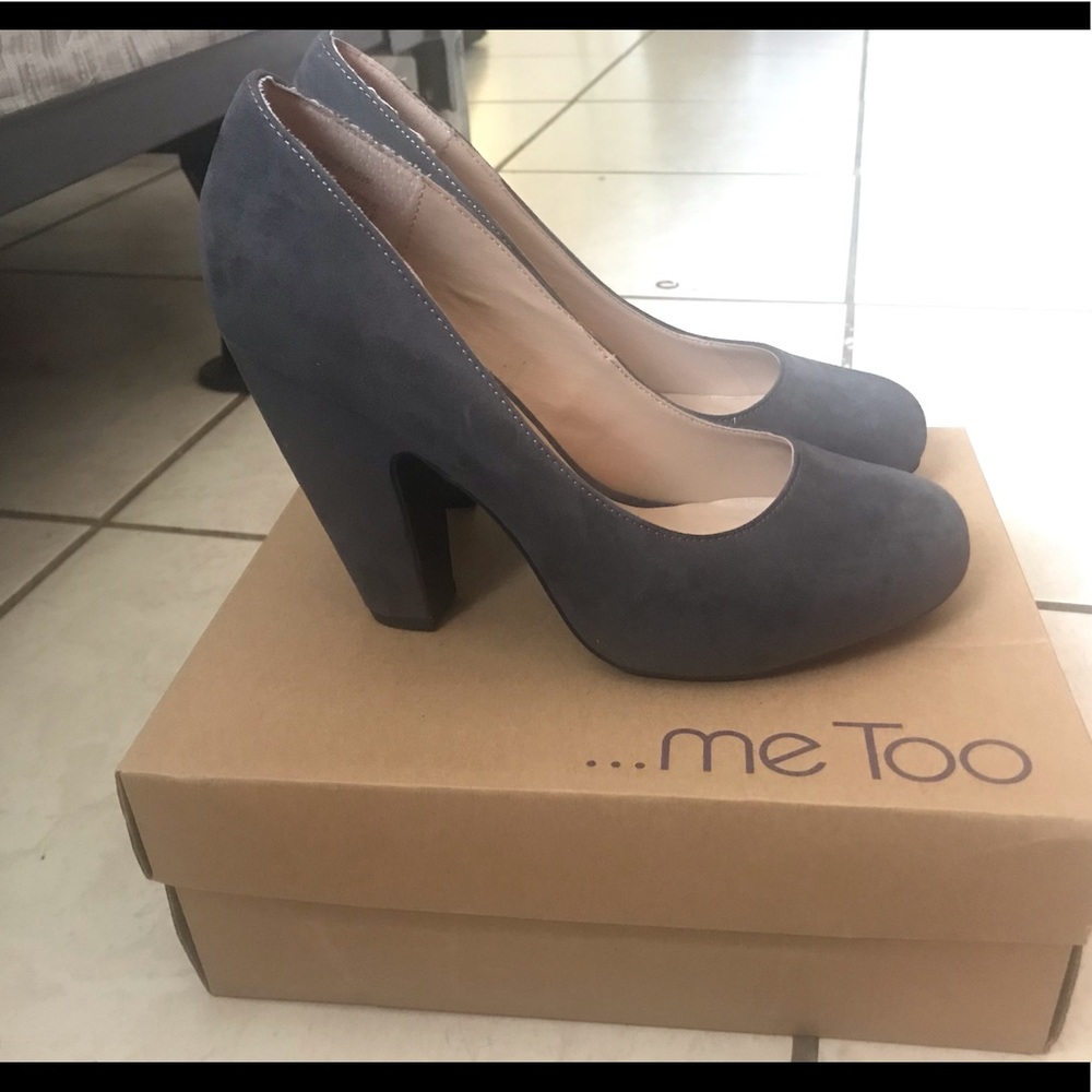 Me Too Gray Suede Chunky Heels